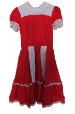 Square Dance DRESS Vintage Red White Floral Lace Trim Rockabilly Western Sz 16